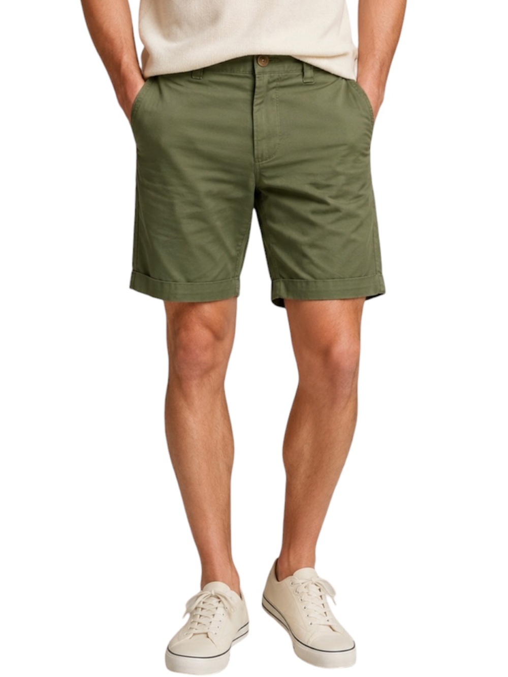 TODD SNYDER Men’s Olive Green Flat-Front Chino Shorts